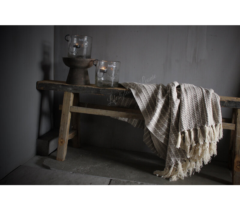 Plaid katoen Taupe franje 180x130cm