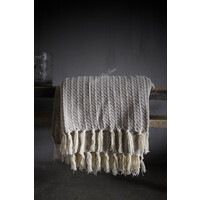 Plaid katoen Taupe franje 180 x 130 cm