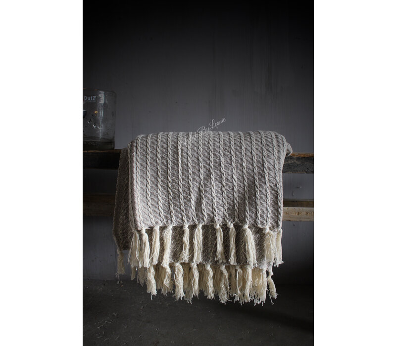 Plaid katoen Taupe franje 180 x 130 cm