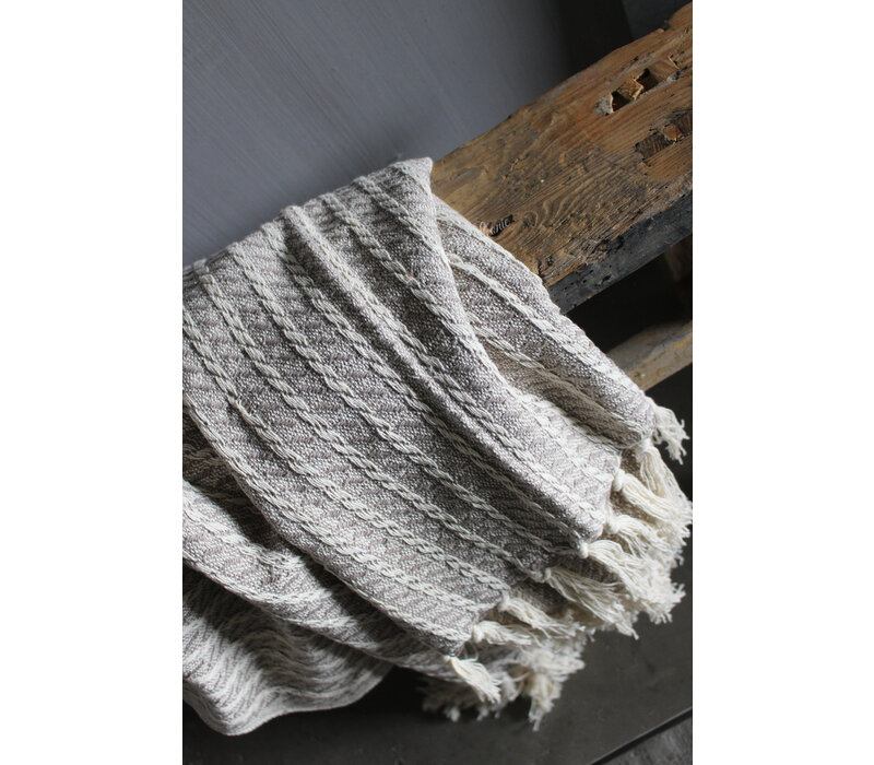 Plaid katoen Taupe franje 180x130cm