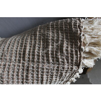 Plaid katoen Espresso beige franje 180x130cm