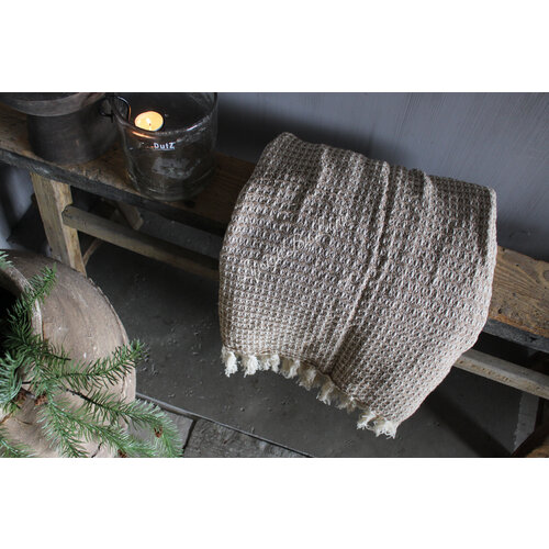 Plaid katoen Espresso beige franje 180 x 130 cm  Plaid katoen Espresso beige franje 180 x 130 cm