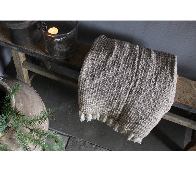 Plaid katoen Espresso beige franje 180 x 130 cm