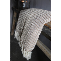 Plaid katoen Espresso beige franje 180x130cm