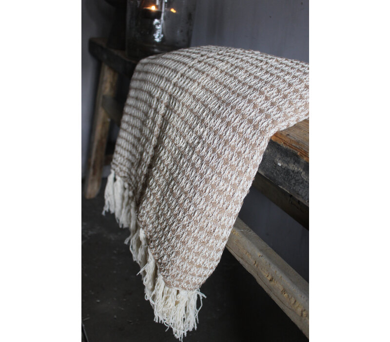 Plaid katoen Espresso beige franje 180x130cm