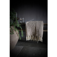 Plaid katoen Espresso beige franje 180x130cm