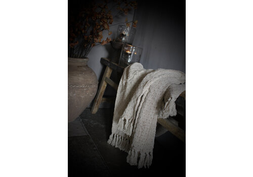 Plaid katoen Beige franje 180 x 130 cm