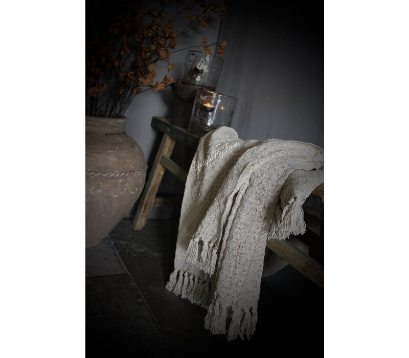 Plaid katoen Beige franje 180x130cm