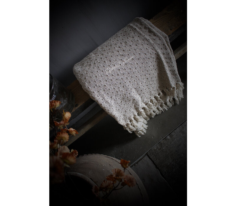 Plaid katoen Beige franje 180x130cm