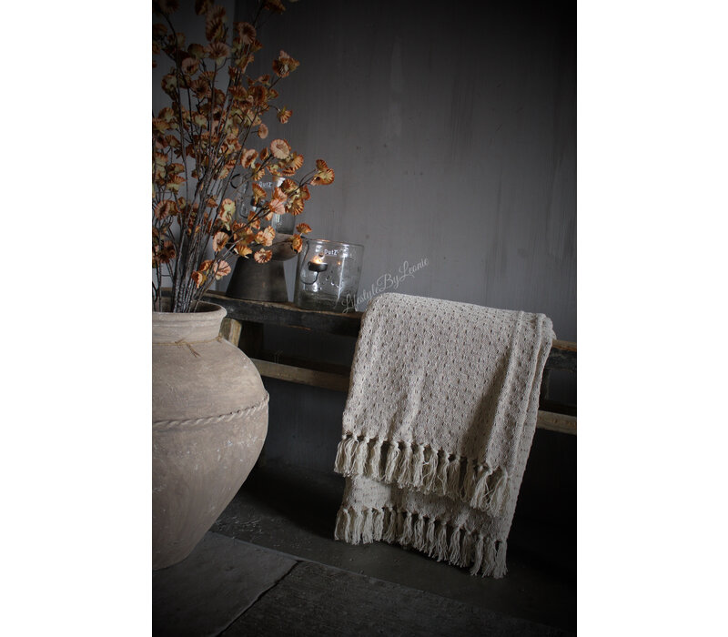 Plaid katoen Beige franje 180x130cm
