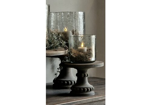 LUKSA Ronde houten tray op voet Sober grey 24 x 19 cm