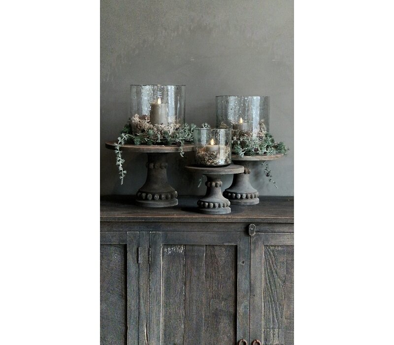 Ronde houten tray op voet Sober grey 24 x 19Bcm