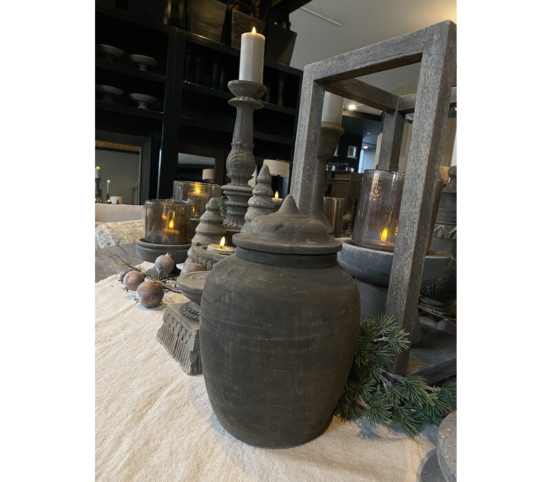 Luksa houten pot met deksel Liana 30x20cm