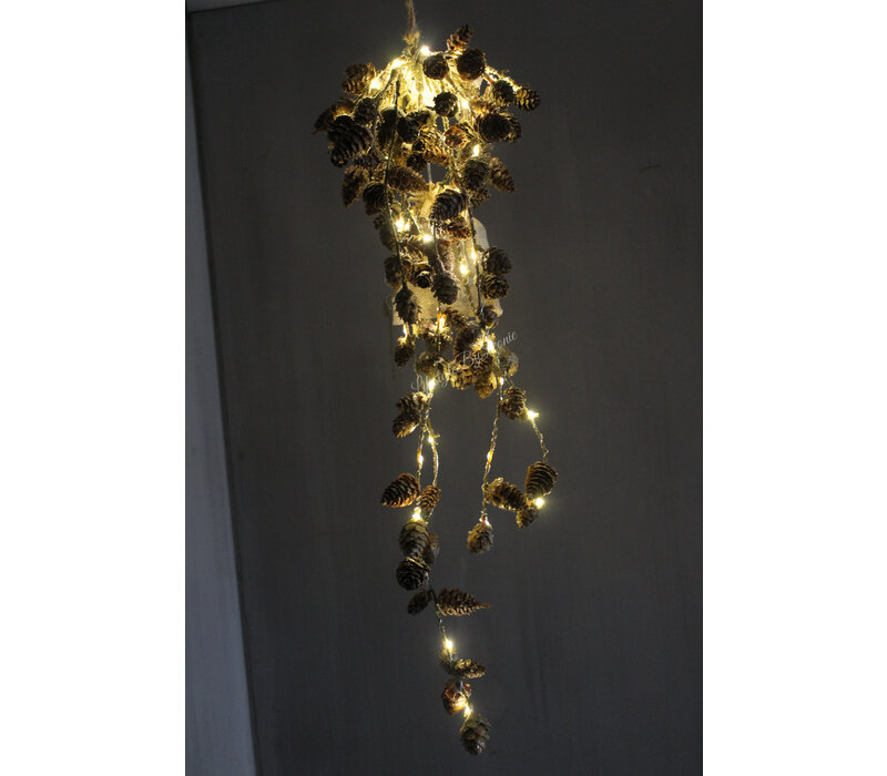 Hang festoen larix dennenappels met LED 65cm