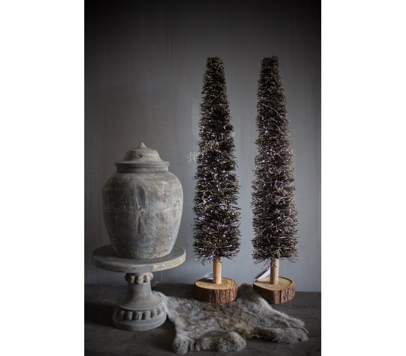 Ronde houten tray op voet Sober grey 24 x 19 cm