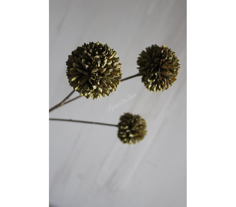 Namaak PomPom tak 3 bollen Olive 78 cm