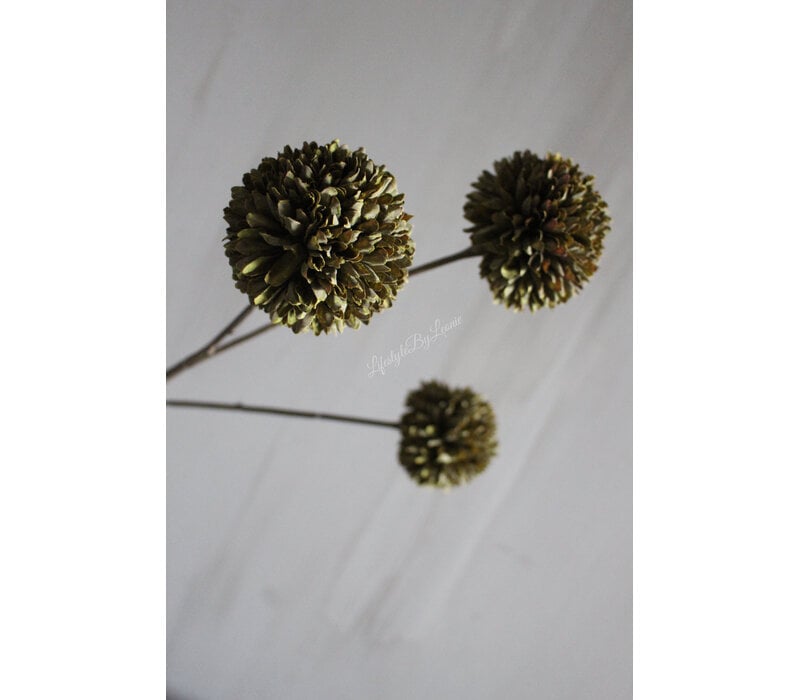 Namaak PomPom tak 3 bollen Olive 78cm