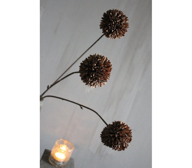 Namaak PomPom tak 3 bollen Chocolate brown 78 cm