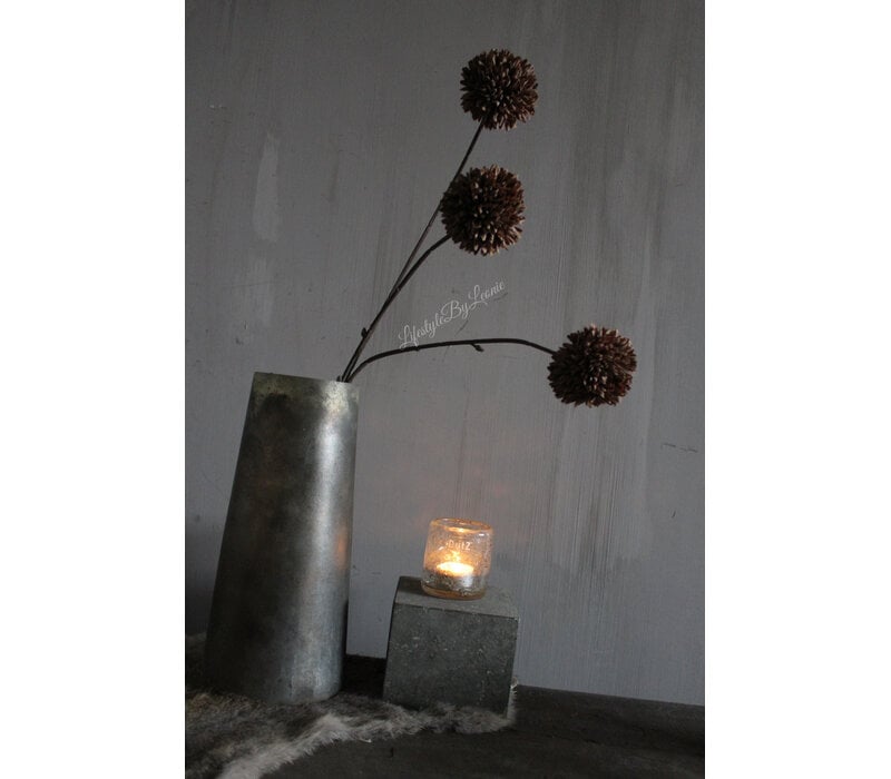 Namaak PomPom tak 3 bollen Chocolate brown 78cm