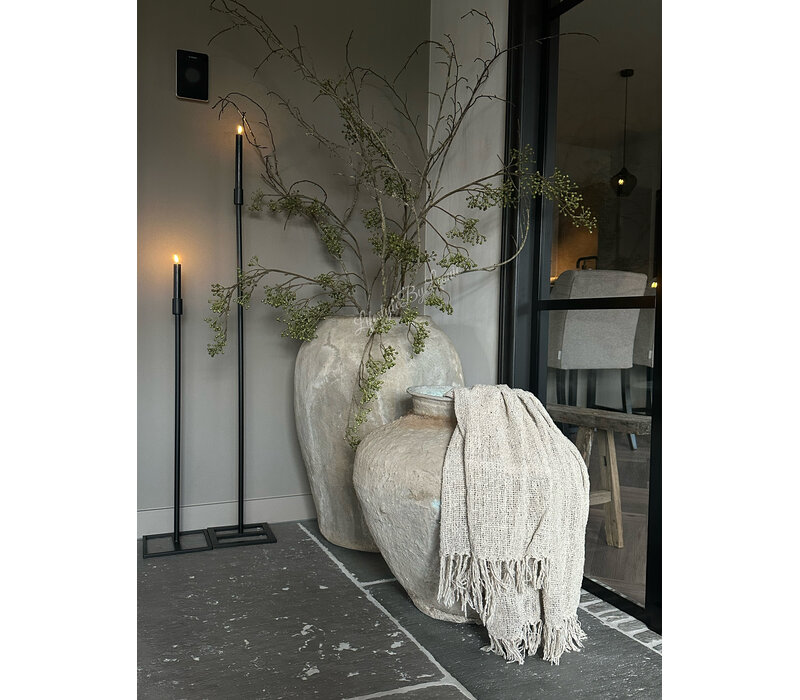 Sober shabby opengewerkt plaid Old white 150 cm