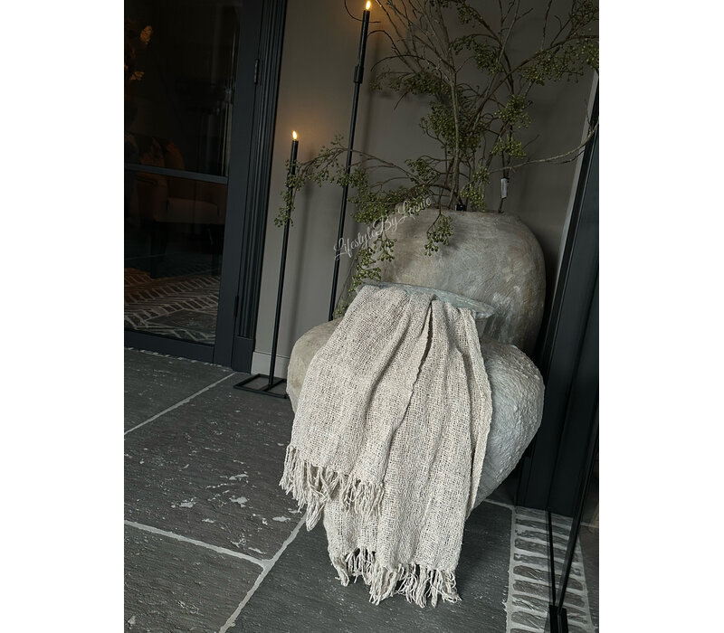 Sober shabby opengewerkt plaid Old white 150 cm