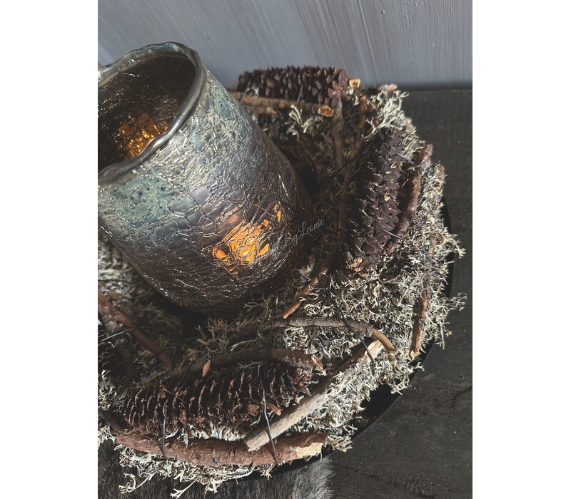 Glazen windlicht Amber brown cracle 15 cm