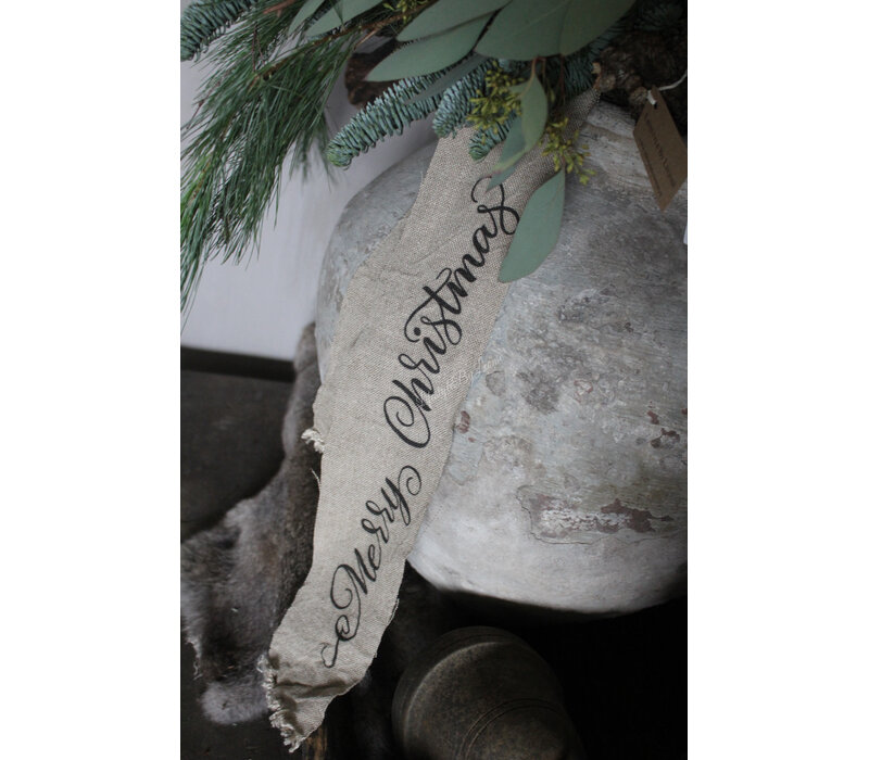 Shabby linnen kerst-lint Merry Christmas 100cm