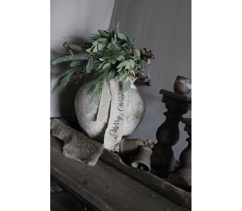 Shabby linnen kerstlint Merry Christmas 100 cm