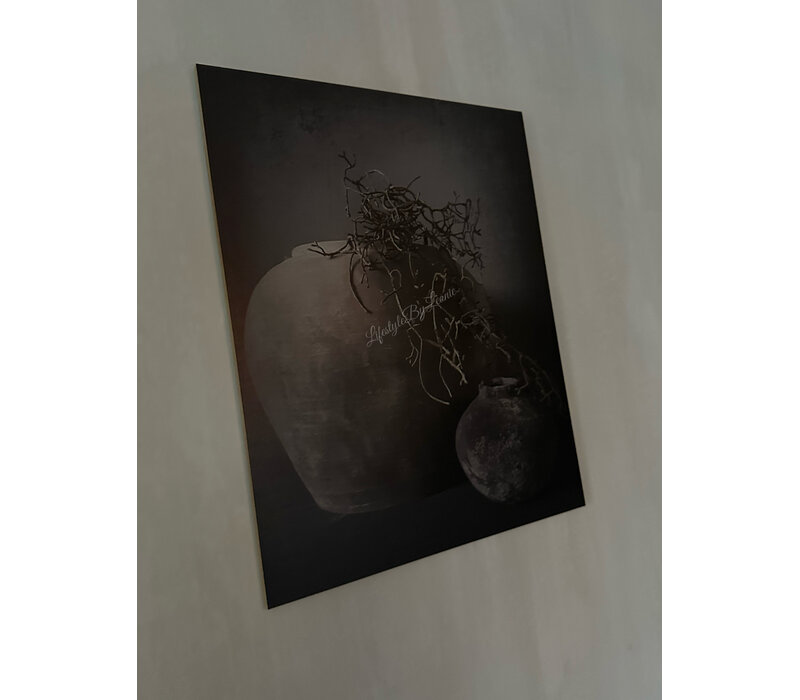 Houten decobord / paneel Sobere kruik met tak 55 x 45 cm