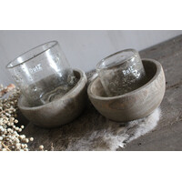 Set van 2 vergrijsde houten schaaltjes