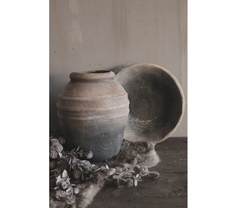 Stenen ribbel kruik Reuben grey/brown 29 cm