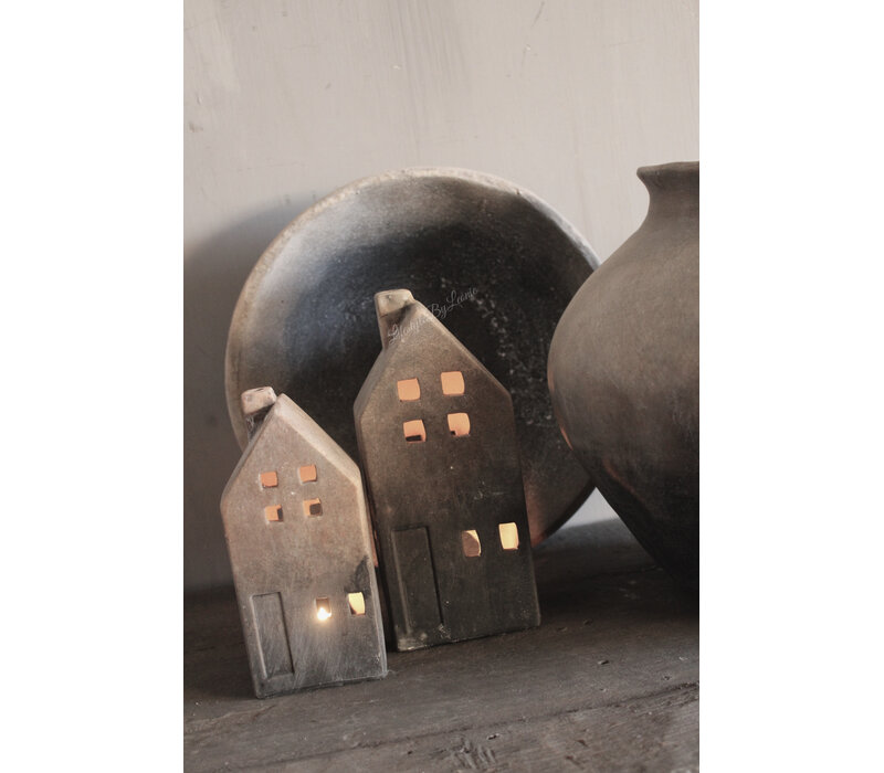 Stenen huisje kandelaar Reuben grey/brown 20 cm