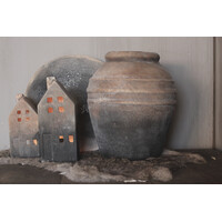 Stenen huisje kandelaar Reuben grey/brown 20cm
