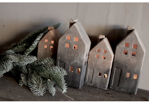 Stenen huisje kandelaar Reuben grey/brown 20 cm