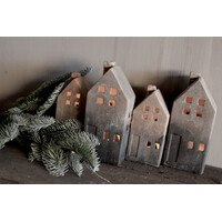 Stenen huisje kandelaar Reuben grey/brown 17 cm