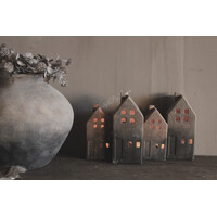 Stenen huisje kandelaar Reuben grey/brown 17 cm