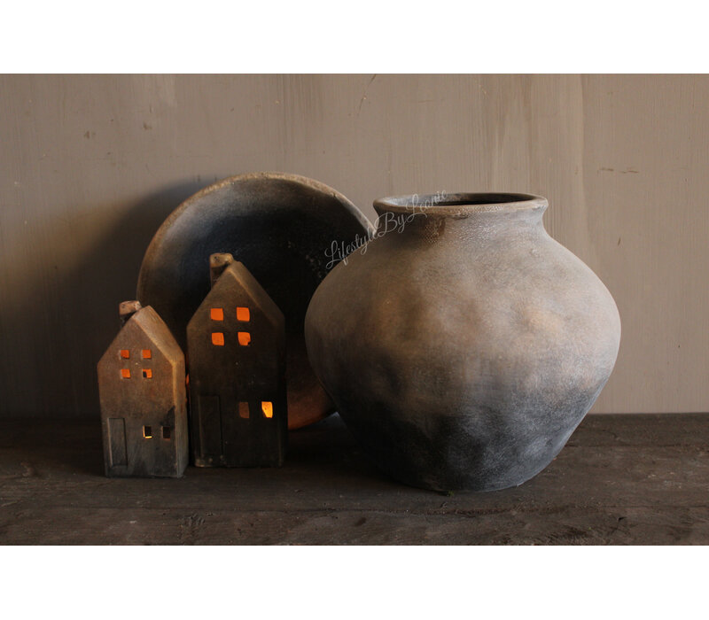 Stenen ronde bol kruik Reuben grey/brown 28x28cm