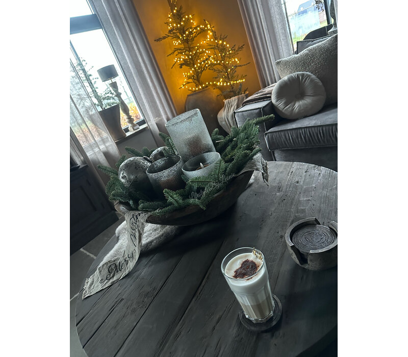 Cilinder windlicht Dew grey bubbels 15 x 20 cm