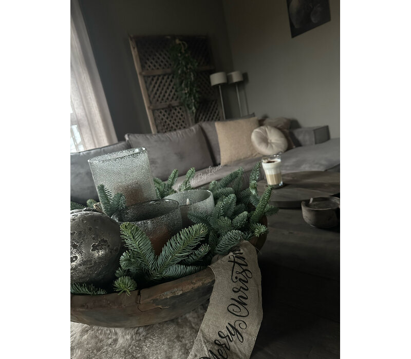 Cilinder windlicht Dew grey bubbels 15 x 20 cm