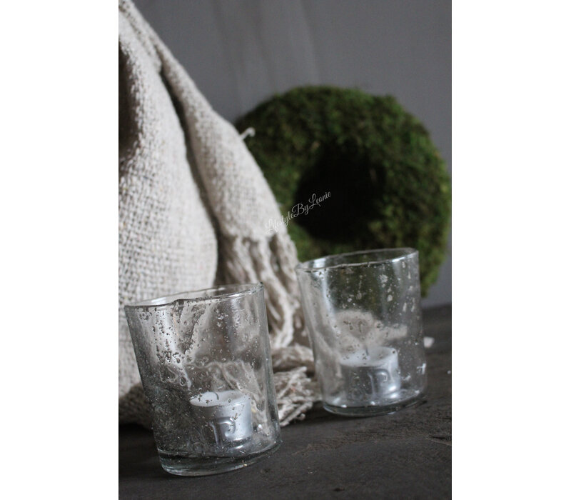 Aura Peeperkorn windlicht / drinkglas bubbels 9,5 cm