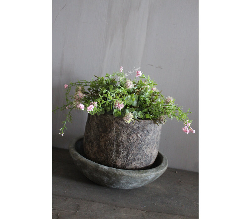 Ronde stenen pot Max bruin 18x18cm