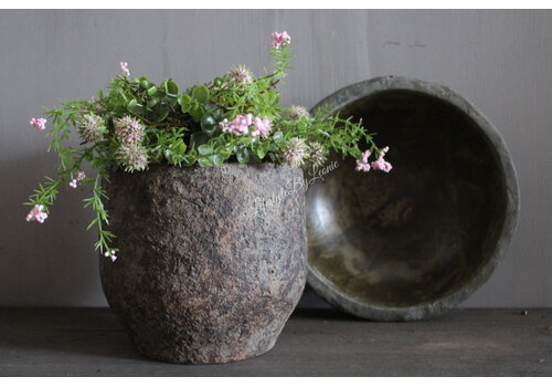 Ronde stenen pot Max bruin 18x18cm