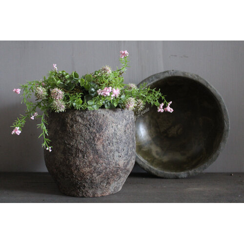 Ronde stenen pot Max bruin 18 x 18 cm 