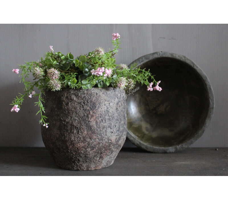 Ronde stenen pot Max bruin 18x18cm