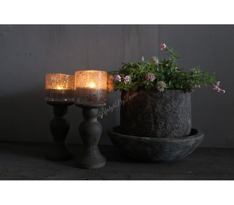 Stenen bruine baluster kandelaar Aldo bruin 15cm
