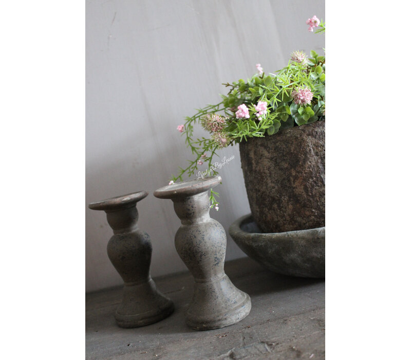 Stenen bruine baluster kandelaar Aldo bruin 15cm