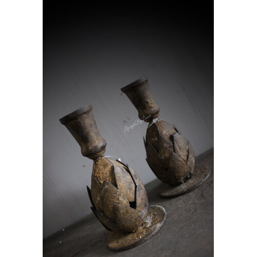 Roest artisjok kandelaar dinerkaars 14 cm 