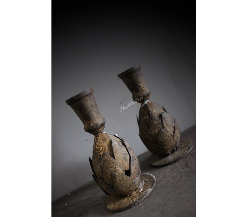 Roest artisjok kandelaar dinerkaars 14 cm