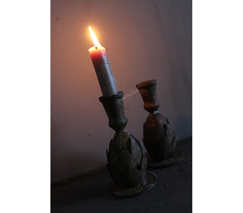 Roest artisjok kandelaar dinerkaars 14 cm