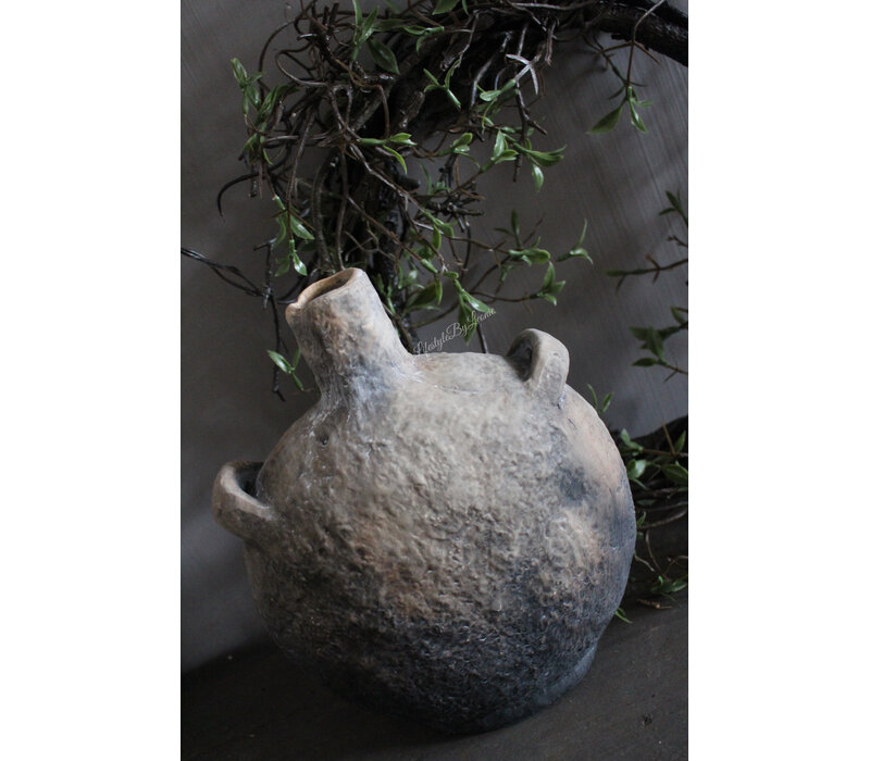 Stenen oliekruik met handvaten Bruin 25 cm